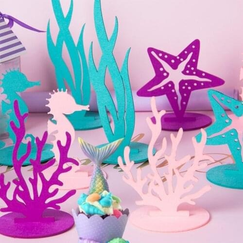 2Pcs DIY Mermaid Seaweed Theme Felt Table Decoration For Under Sea Theme Kids/Adults Birthday Party Baby Shower Party Supplies