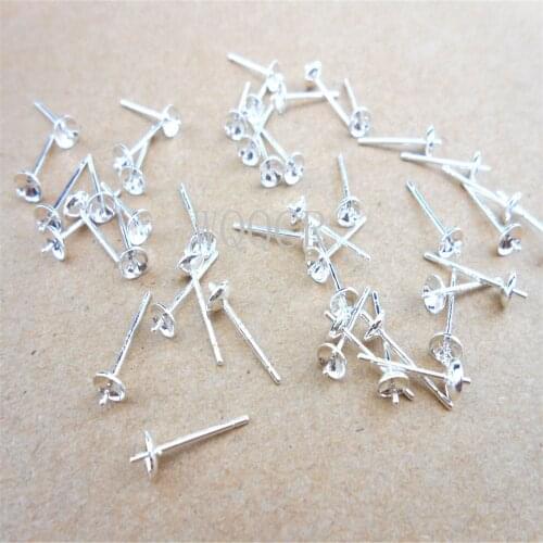 50PCS Engraving 925 Sterling Silver Earring Base Cabochon Blank Settings Round Pad Stud Earring Post DIY Components Findings
