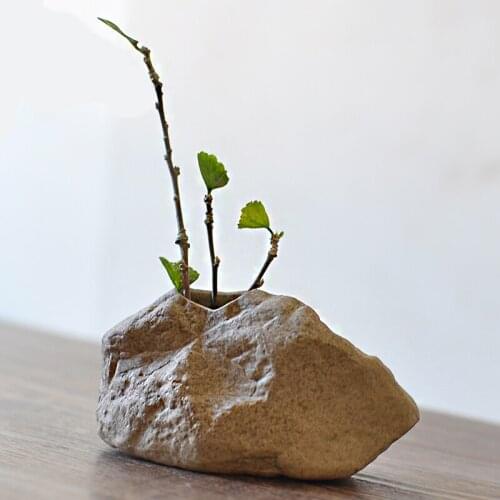 Stoneware Ceramic Small Vase Stone Mini Hydroponics Flower Pot Creative Cute Garden Balcony Living Room Home Decoration