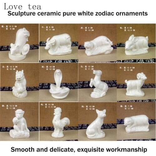 Ceramic Dragon Tiger Cattle Dog Horse Rabbit Sheep Snake Monkey Pig Chicken Mouse Animal Ornaments Porcelain Zodiac Set