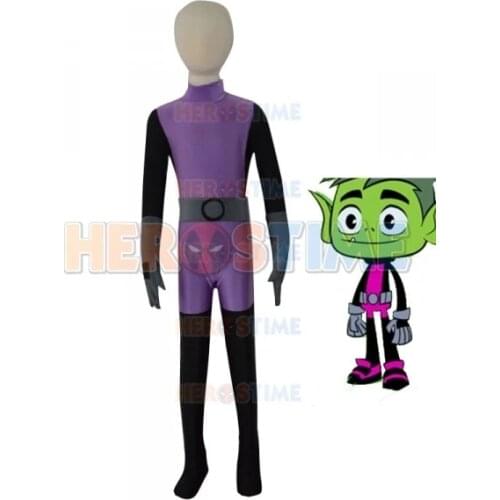 Beast Boy Costumes Kids with Free Shipping Kids Children Spandex Zentai Halloween Cosplay Bodysuit