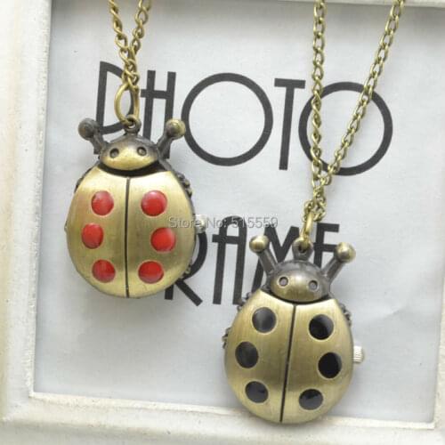DHL Free Shipping Ladybug Pocket Watch Necklace High Quality Fob Watch 100pcs/lot Wholesale Christmas Gift Watch
