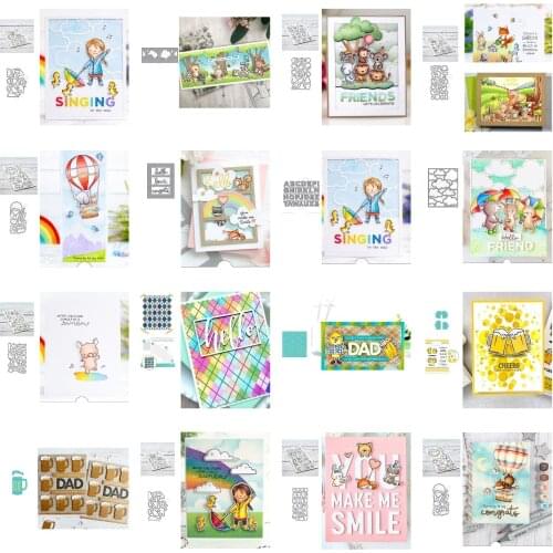 Small Animal Fox Bear Bunny Hot Air Balloon Cutting Dies & Stamps Scrapbook Dariy Decoration Stencil Embossing Template Diy New