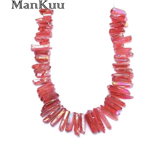 Mankuu Drilled Strand Red Crystal Pillar Irregular Reflective Crystal Point Wholesale Natural Gem Stone Beads For Jewelry Making