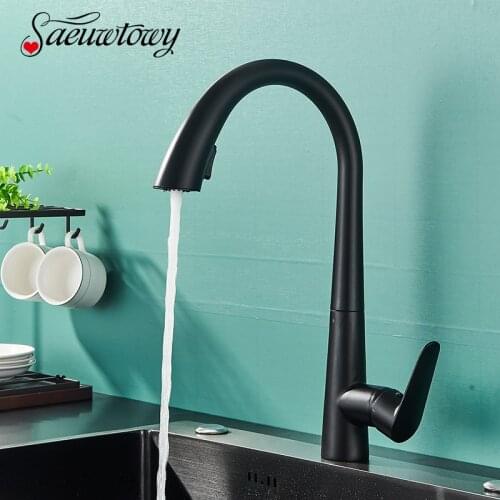 Matte Black Kitchen Faucet Pull Out Spray/Stream Mode Hot Cold Water Mixer Tap 360 Rotate Deck Mount Crane New Style for Sink