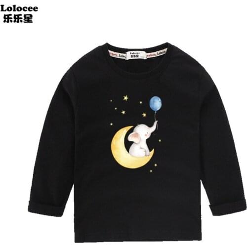 Kawaii cute Elephant balloon Print Kids t shirt Boy Girl 2021 Spring Funny Long sleeve t-shirt Casual Tops Graphic Tee