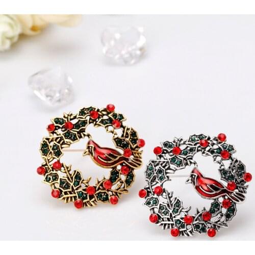 Fashion Exquisite Garland Christmas Decorations Enamel Bird Brooches Pins Badges Brooch For Female Kids Jewelry Gift AL379
