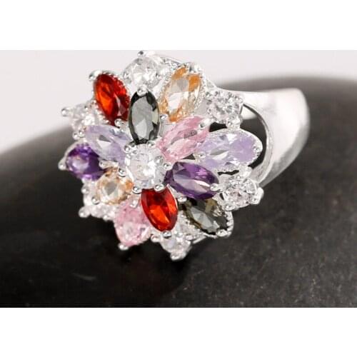 Fashion Colorful Crystal Flower Rings for Women Fashion Simple Fashion Jewelry Anniversary Party Ring Accessories