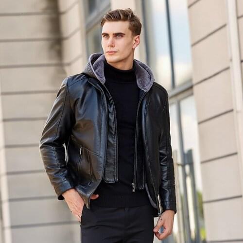 4XL XXXL XXL 2020 new sheepskin coat men genuine leather mens jacket park High quality Raccoon fur collar Hooded leather jacket