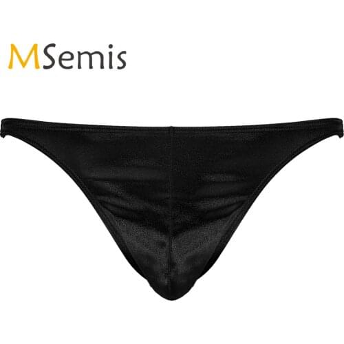 Swimwear Mens Lingereie Panties Glossy Low Waist Elastic Waistband Briefs Underwear Solid Color Bulge Pouch Underpants