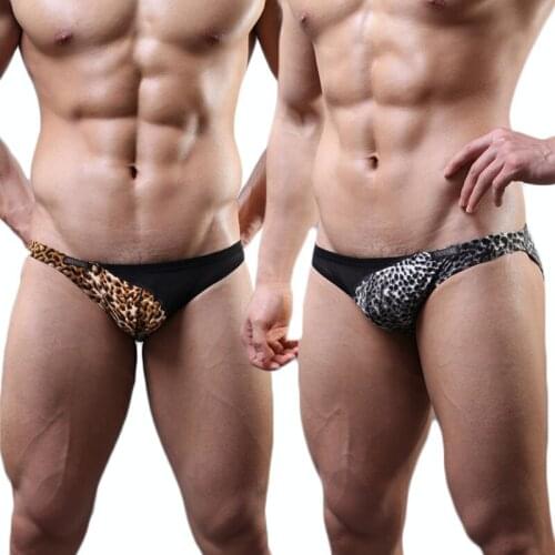 2PCS Men Underwear Leopard Briefs Comforable Breathable Mesh Gay Underwear Cuecas Slip Homme Sexy Jockstrap Briefs Underpants