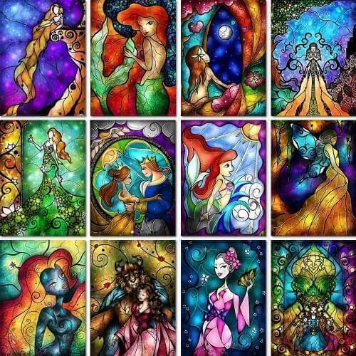 5D DIY Diamond Painting Cartoon Disney Princess Fairy Tale Fantasy Embroidery Square Round Picture Cross Stitch Mosaic Set