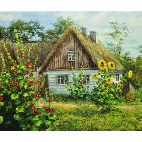 Green Spring Cottage Scenery Painting By Numbers Picture Colouring Zero Basis HandPainted Oil Painting Unique Gift Home Decor