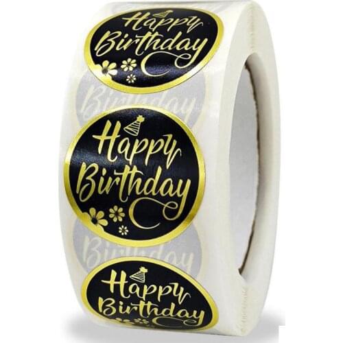500pcs Happy Birthday Stickers for Kids Round Black Decoration Stickers Decals for Party Supplies Paster Stickers Scrapbooking