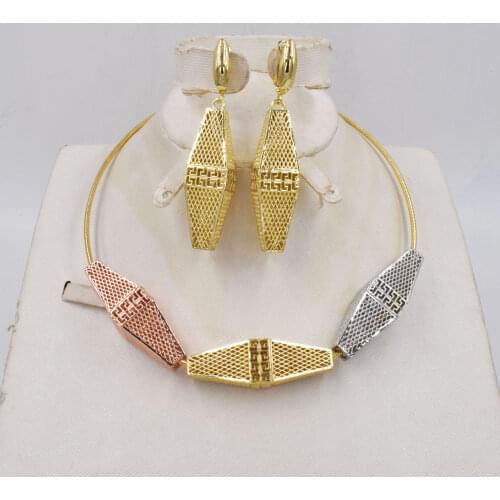 NEW High Quality Ltaly 750 Gold color Jewelry Set For Women african beads fashion necklace set earring jewelry