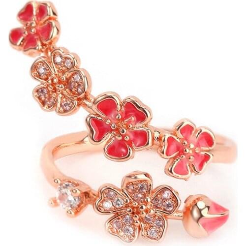Original design 925 sterling silver plum blossom zircon ring red enamel rose gold open ring 2021 woman fashion DIY jewelry gifts