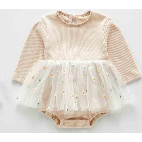 Autumn Baby Girls Long Sleeve Bodysuit Halter Skirt With Fart Small Flower Mesh Skirt Creeper Newborn Baby Girl Clothes