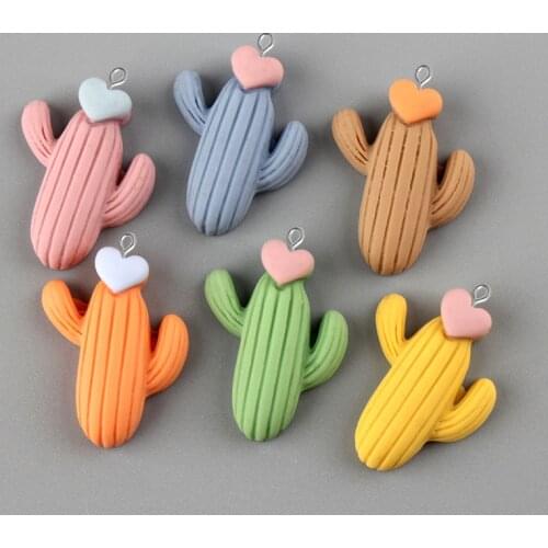 10pcs 20*25MM DIY resin fittings color heart cactus charms pendants craft ornament jewelry making materials boutique trinket