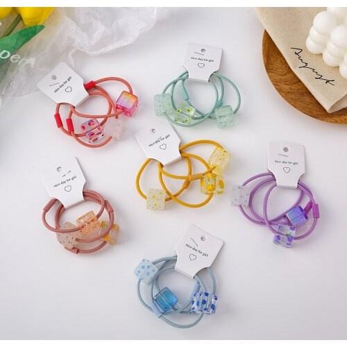 2021 New Korean Candy Color Transparent Squares Cute Hair Rope for Women Girls Ponytail Holder Hair Ties Elastic Hair Bands