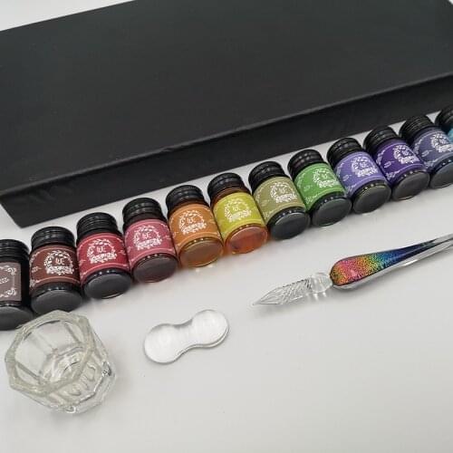 Crystal Glass Dip Pen with 14 Gold Powder Ink and gift box Ancient Style Christmas Gift