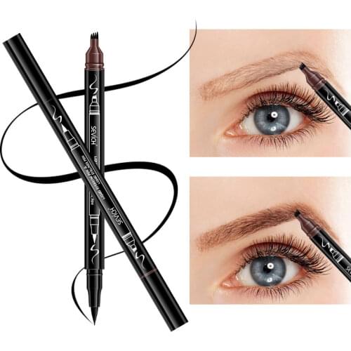 Sevich 4 Colors 3D Eyebrow Pen Two Ends Fine Sketch Liquid Eyebrow Pencil Waterproof Tattoo Eye Brow Pen Smudge-proof