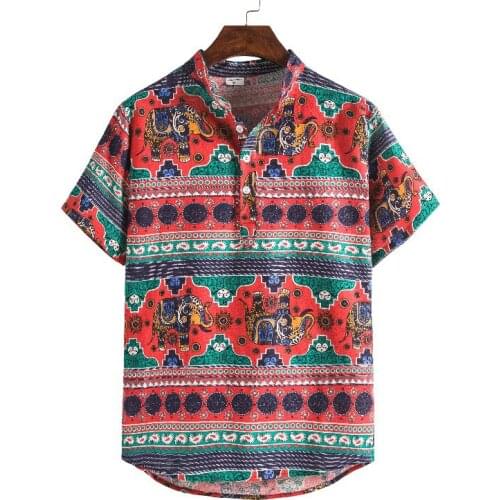 Vintage Clothes Summer Hawaiian Shirt Men Cardigan Short Sleeve Beach Flower Turtleneck Shirt Loose Men Clothing Chemise Homme