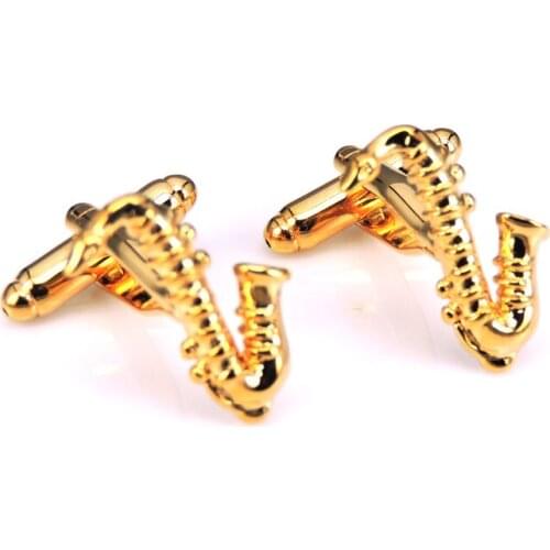 High Quality Hot Sale Bran Stamping Gemelos Fashion Cuff Links Wedding Mens Custom Golden sax designer Cufflinks