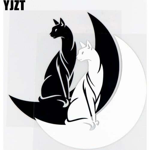 YJZT 14.4×14.7CM Vinyl Decals Funny Cat And Moon Car Sticker Car Window Decor Black / Silver 10A-0533