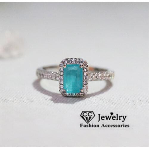 CC Created Emerald Gemstone Rings for Women S925 Silver Green and Blue Stone 18K White Gold Plated Party Jewelry CC1662