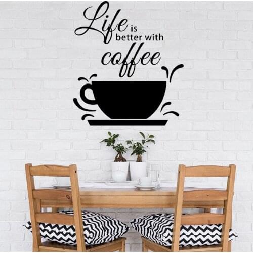 Life Tastes Better With Coffee Wall Stickers Quotes A Cup Of Coffee Wall Decal Stickers Vinyl Wall Decal Removable DK-182