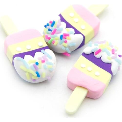 10pcs Kawaii Ice Cream Flatback Cabochon Resins Polymer Clay Accessories For Phone Cases Decoration DIY Hair Clips Crafts