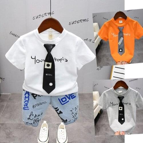 2021 2pcs Summer Baby Boy Children Causal Cartoon Printing Suit Tops + Short Boys Clothes Kids Clothes sets 2-7