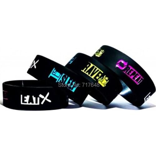 300pcs One inch eat sleep rave repeat wristband silicone bracelets free shipping by FEDEX