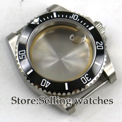 40mm parnis Sapphire Glass black Ceramic Bezel Steel Watch Case fit 2824 2836 movement