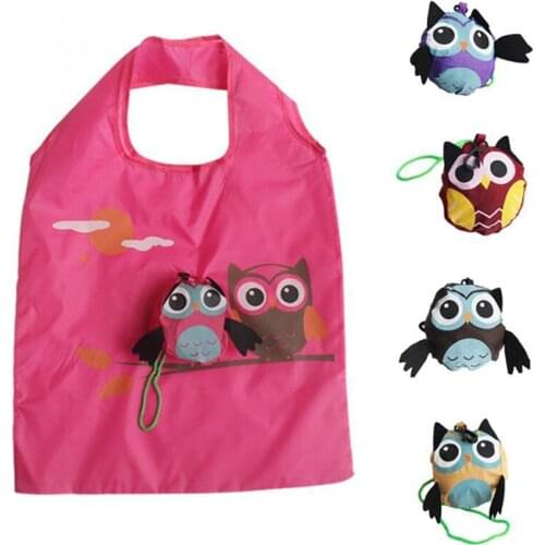 60PCS / LOT Family Cartoon Foldable Owl Portable Shopping Bag Environmental Storage Bag Women Reusable Shopping Bag