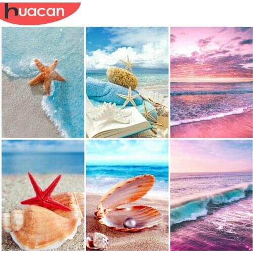 HUACAN Diamond Painting Seaside Landscape Cross Stitch Full Drill Diamond Embroidery Mosaic Shell Handcraft