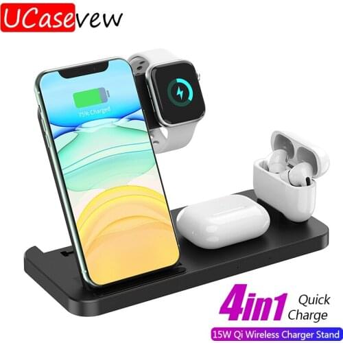 15W Qi Wireless Charger Stand For iPhone 12 11 Pro XS MAX Samsung S21 S20 S10 S9 4 in 1 Fast Charging Dock Station Phone Charger