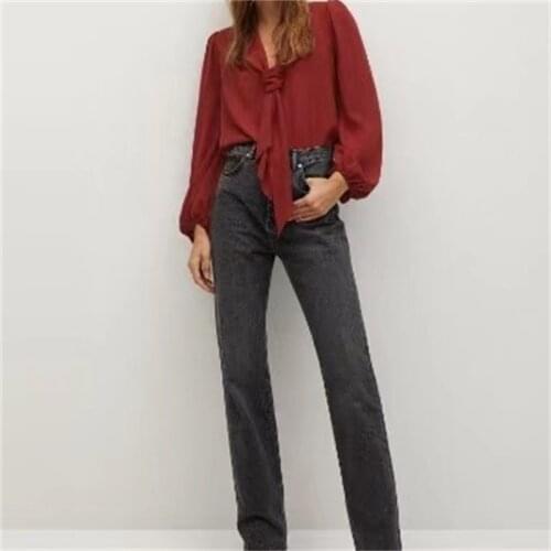 TRAF Women 2021 Fashion Loose Blouses Vintage Bow Tied Collar Long Sleeve Female Shirts Blusas Streetwear