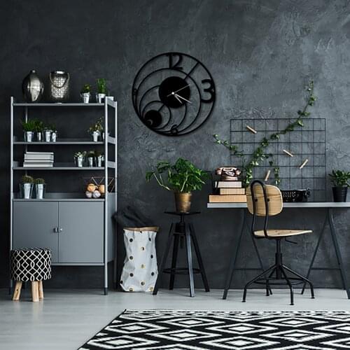 Circular Large Black Metal Quiet Wall Clock Modern Stylish Design Items House Living Room Study Room Bedroom Office Decoration
