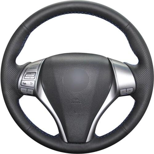Black Artificial Leather Sew No-slip Car Steering Wheel Cover for Nissan Teana Altima X-Trail Qashqai Tiida Pulsar Navara