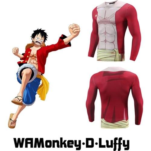 Luffy shirt Tops Fitness Quick Dry Pant Tight 3D shirt Cosplay Costume Hot One Piece Anime Cosplay for Halloween