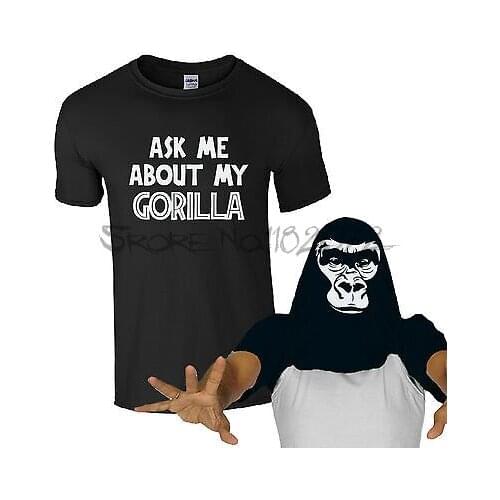 T-shirt men cotton Ask Me About My Gorilla T-Shirt Funny Retro Jungle Monkey Kids Men Cool Flip Top