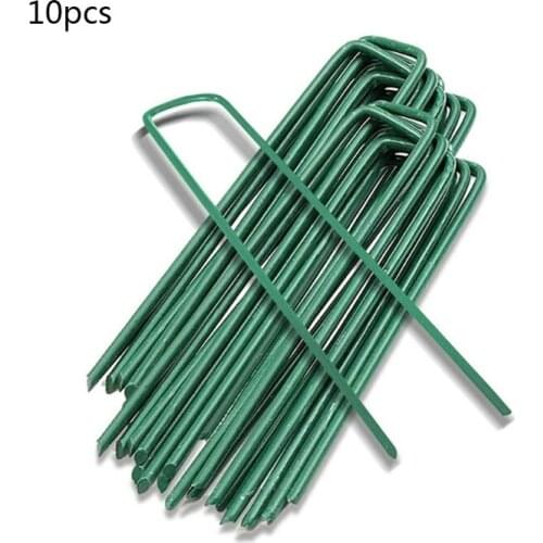 G32A 10 Pcs U-shape Garden Staples Ground Stakes Pegs Garden Pins Spikes for Securing Lawn Farm Sod Barrier Landscape Grass Tent