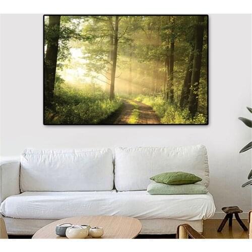 Canvas Painting Landscape Posters and Prints Green Nature Forest Trees Wall Art Pictures for Living Room Cuadros Home Decoration