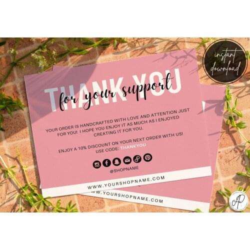 DIY Printable Blush Business Thank You Card for Small Business. Etsy, Poshmark, Mercari Thank You For Order Card