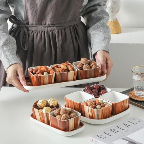 Wood Grain Ceramic Fruit Plate Dessert Plate Household Items Snack Plate