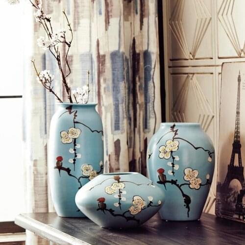 New Chinese style ceramic plum vase decor home crafts, hand-painted floral porcelain flower pots home decoration accessories