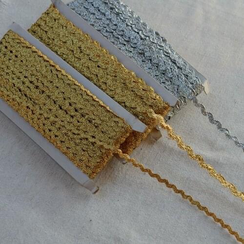 10Meters/lot 6mm/4mm Gold Silver Polyester S Shape Design Lace Ribbon Lace Trims Wedding Bride Dress Sewing Craft Z320