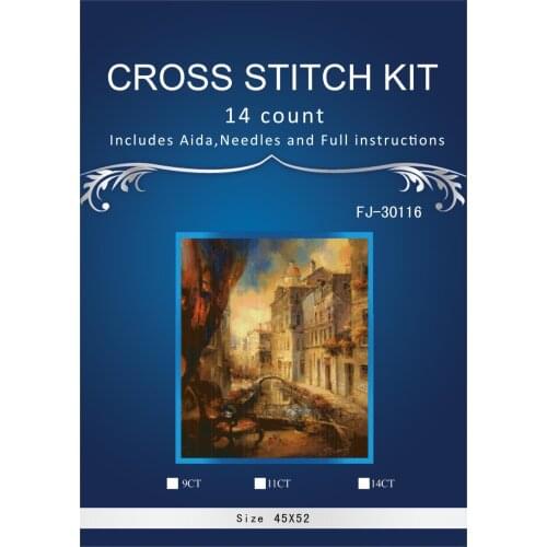 Oil paint city scenery, Counted Cross Stitch 14CT Cross Stitch Sets Wholesale cartoon Cross-stitch Kits