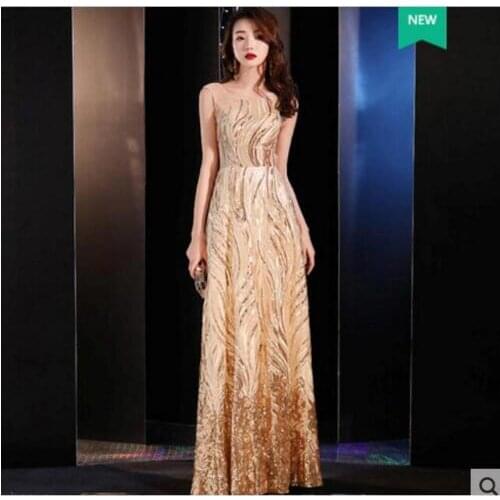 Fashion Gold Sequins Long Dress Womens Birthday Prom Celebrate Outfit Nightclub Women Singer Dancer Wear Slim Outfit Dress